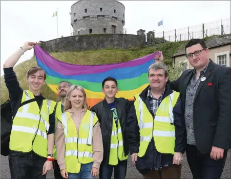  ??  ?? Festival volunteers Nicolas Berrill Doran, Martin Boyle, Megan Semple, Jacob Levins, Brendan Purcell with Festival Chairman Peter James Nugent at Friday’s opening event of the Pride Festival.