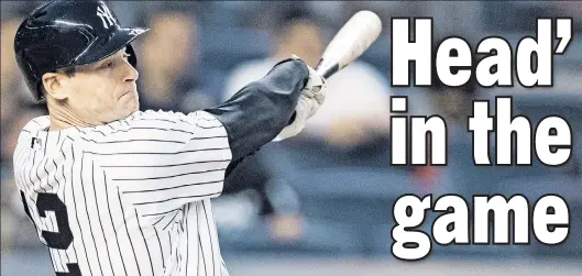  ?? Paul J. Bereswill ?? TURNING THINGS AROUND: Chase Headley strokes an RBI double, reaching third on a fielding error, in the third inning Monday night at the Stadium. After a miserable start in 2016, Headley leads the Yankees in batting average, runs scored and on-base...