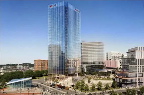  ?? Gensler ?? Rendering of the 26-story First National Bank headquarte­rs at the former Civic Arena site.