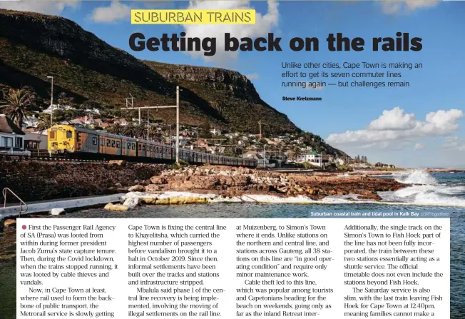  ?? ?? Suburban coastal train and tidal pool in Kalk Bay