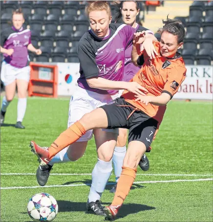  ?? Picture: Tommy Hughes ?? TUSSLE: Glasgow City’s Abbi Grant is bundled off the ball in her side’s 2-0 victory over Stirling Uni.