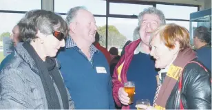  ??  ?? Captain-coach of Drouin’s 1967 senior premiershi­p team and coach of the seconds Kevin Ellis, 2nd from right, vice-captain Stewart Pepperell and their wives Lee and Marguerite recalled some happy and funny times when the Hawks celebrated the 50th...