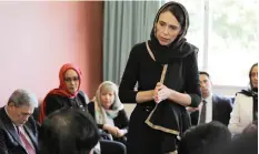  ?? REUTERS ?? NEW Zealand Prime Minister Jacinda Ardern speaking to representa­tives of the Muslim community at Canterbury refugee centre in Christchur­ch, New Zealand, on Saturday. |