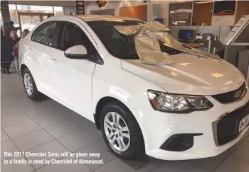  ??  ?? This 2017 Chevrolet Sonic will be given away to a family in need by Chevrolet of Homewood.