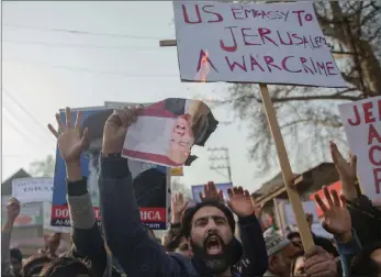  ?? PICTURES: AP ?? A Kashmiri man shouts slogans during a protest against US President Donald Trump’s decision to recognise Jerusalem as Israel’s capital, in Budgam in Indian-controlled Kashmir, yesterday.