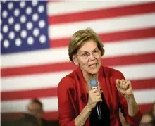  ?? GETTY IMAGES ?? BACKED BY THE TIMES: Democratic presidenti­al candidate Sen. Elizabeth Warren speaks during a campaign stop in Cedar Rapids, Iowa, on Sunday.