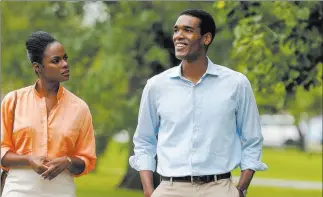  ?? PAT SCOLA/MIRAMAX/ROADSIDE ATTRACTION­S ?? Barack Obama (Parker Sawyers) spends a summer day wooing Michelle Robinson (Tika Sumpter) in “Southside With You.” The movie features deliciousl­y textured atmosphere and 1980s nostalgia.