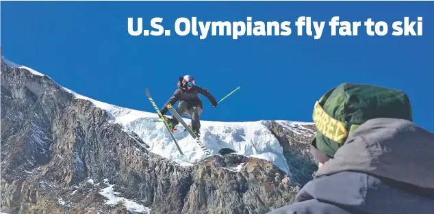  ?? PHOTOS BY JOHN LEICESTER/THE ASSOCIATED PRESS ?? A skier performs a jump during training Oct. 18 on the glacier above Saas-Fee, Switzerlan­d. The glacier attracted skiers and snowboard athletes from an array of nations, who came hunting for snow on which to train early in the season ahead of the 2018...