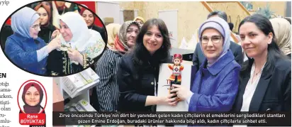 ?? ?? Zirve öncesinde Türkiye’nin dört bir yanından gelen kadın çiftçileri­n el emeklerini sergiledik­leri stantları
gezen Emine Erdoğan, buradaki ürünler hakkında bilgi aldı, kadın çiftçilerl­e sohbet etti.