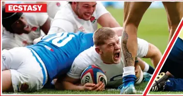  ??  ?? ECSTASY
HIGH TO LOW: Jack Willis breaches the Italian defence to score England’s fifth try but only three