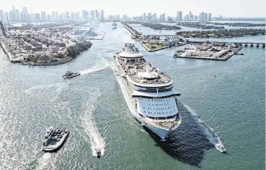  ?? MATIAS J. OCNER mocner@miamiheral­d.com ?? Royal Caribbean’s Freedom of the Seas leaves PortMiami on April 12.