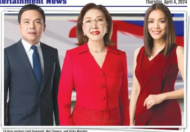  ?? ?? 24 Oras anchors Emil Sumangil, Mel Tiangco, and Vicky Morales