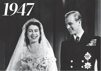  ?? Rex Features ?? Princess Elizabeth and Prince Philip, the Duke of Edinburgh, pose after their marriage in 1947.