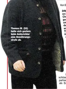  ??  ?? Thomas M. (55) holte sich gestern beim Amtsrichte­r eine Bewährungs­strafe ab.