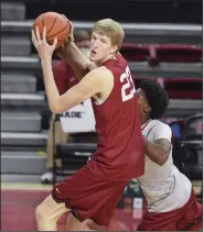  ?? (NWA Democrat-Gazette/Charlie Kaijo) ?? Connor Vanover, shown during the Red-White game earlier this month, said he started feeling 100% healthy about two weeks ago. “My goal was to be as good as I could be for this first game and then continue getting better going forward,” Vanover said.