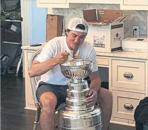  ?? INSTAGRAM ?? T.J. Oshie, like many before him, filled the Stanley Cup with cereal. His choice: Cap’n Crunch