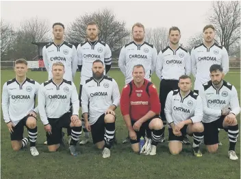  ??  ?? The Peterborou­gh & District League Rep team before their second round win in the National Inter-League Cup