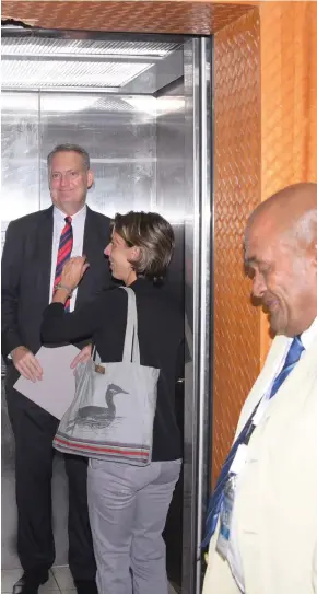  ?? Photo: Ronald Kumar ?? Tony Greubel, the Charge de Affaires at the United States Embassy in Suva (left) at the Ministry of Foreign Affairs headquarte­rs in Nasese on March 30, 2021.