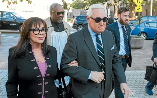  ?? AP ?? Roger Stone and his wife Nydia arrive at Federal Court for his trial, in Washington.