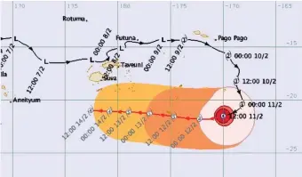  ?? Photo: NIWA ?? A map showing the projected path of Cyclone Gita.