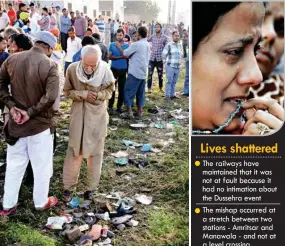  ?? PTI ?? Local people gather at the scene of the accident along train tracks in Amritsar