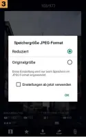  ??  ?? Wahl der Dateigröße
Das reduzierte JPEG-Format eignet sich, wenn die Bilder über soziale Medien oder per E-Mail verschickt werden. Wahlweise steht auch die volle Auflösung zur Verfügung.
