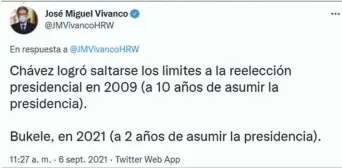  ??  ?? Tuit. José Miguel Vivanco advirtió desmantela­miento acelerado de la democracia.