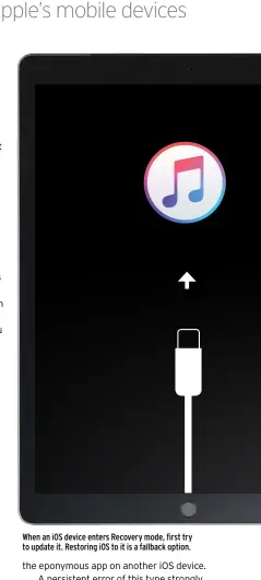  ??  ?? When an iOS device enters Recovery mode, first try to update it. Restoring iOS to it is a fallback option.