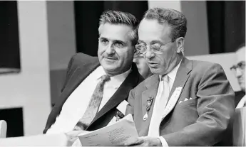  ?? Archives Canada photo Library and ?? David Lewis and Tommy Douglas at the founding convention of the NDP in 1961.