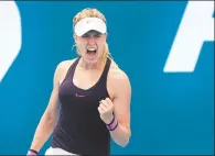  ?? JASON REED / REUTERS ?? Eugenie Bouchard of Canada reacts after her win against Dominika Cibulkova of Slovakia at the Sydney Internatio­nal on Tuesday.
