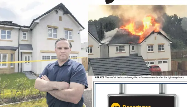  ??  ?? STUNNED Owner Frank Malcolm outside the family home. Picture: Steve Welsh ABLAZE The roof of the house is engulfed in flames moments after the lightning struck