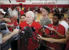  ?? PHOTO/JOHN LOCHER ?? In this July 26, 2018, file photo, head coach head coach Gregg Popovich speaks with the media during a training camp for USA Basketball, in Las Vegas. AP