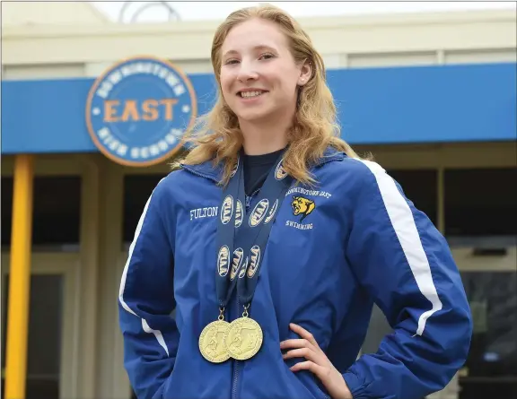  ?? PETE BANNAN - DAILY LOCAL ?? Downingtow­n East’s Alexa Fulton with her Stae Championsh­ip metals.