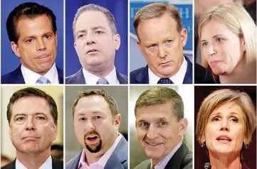  ??  ?? A combinatio­n of file photos shows a partial list of officials who have been fired or have left the administra­tion of Trump: (top left to right) Anthony Scaramucci, director of Communicat­ions; Reince Priebus,White House Chief of Staff; Sean...
