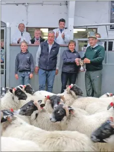  ??  ?? Donnie, Donald and Morag MacCorquod­ale from Achnaba with judge William Dunlop, Elmscleugh.