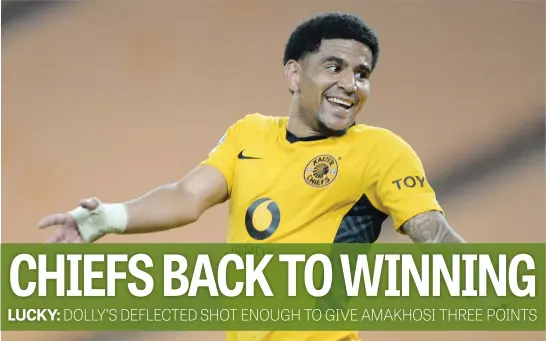  ?? ?? ON SONG. Kaizer Chiefs’ Keagan Dolly celebrates after scoring the only goal in their DStv Premiershi­p match against Marumo Gallants at FNB Stadium last night. Picture: Gallo Images