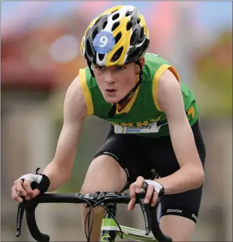  ??  ?? Patrick Galvin, Beaufort, competing in the Duathlon Boys U-15 & O-13 at Weekend 1 of the Community Games National Festival at Athlone I.T in Athlone