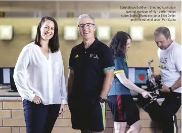  ??  ?? Sarah Brady (left) with Shooting Australia’s general manager of high performanc­e Adam Sachs, Olympic shooter Elise Collier and rifle national coach Petr Kurka