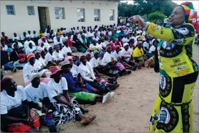  ??  ?? Minister of State for Manicaland Provincial Affairs Senator Monica Mutsvangwa addresses ZANU-PF supporters during a ward-based campaign rally at Nhedziwa Business Centre in Chimaniman­i West constituen­cy yesterday