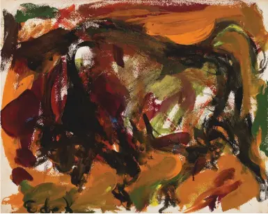  ??  ?? Elaine de Kooning (1918-1989), Standing Bull, 1959. Mixed media on paper, 22 x 26 in.