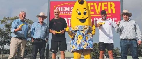  ??  ?? Councillor Jeff Baines, Mayor Mark Nolan, Nate Myles, Chris Walker and Shane Knuth at the Billy Slater Oval on the Innisfail leg of his Queensland coastal charity walk.