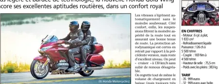  ?? (© Honda Motorcycle­s) ?? Un confort de haut vol et un comporteme­nt routier largement amélioré font de cette Gold Wing la reine de la route.