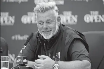  ?? JON SUPER/AP PHOTO ?? Northern Irish golfer Darren Clarke speaks during a press conference on Monday at Royal Portrush Golf Club, Northern Ireland.