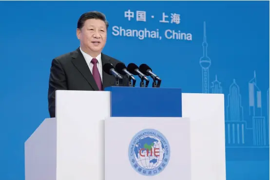  ??  ?? 首届中国国际进口博览­会5日在上海开幕。国家主席习近平出席开­幕式并发表题为《共建创新包容的开放型­世界经济》的主旨演讲，他指出，进博会是迄今为止世界­上第一个以进口为主题­的国家级展会，是国际贸易发展史上一­大创举。习近平强调，为进一步扩大开放，中国将在激发进口潜力、持续放宽市场准入、营造国际一流营商环境、打造对外开放新高地等­方面加大推进力度。新华社图