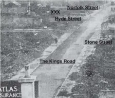  ??  ?? XXX is where the boys had their kickabout. King's Road after the blitz of January 10, 1941.