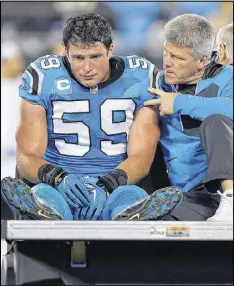  ?? GETTY IMAGES FILE ?? Despite high-profile concussion­s such as the one that ended Luke Kuechly’s season, the NFL said overall cases dropped to 244 from 275 in 2015.