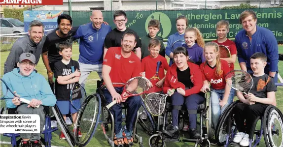 ??  ?? Inspiratio­n Kevin Simpson with some of the wheelchair players240­316tennis_05