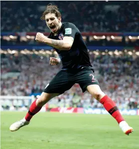  ?? AP PHOTO/FRANK AUGSTEIN ?? BRING ON THE FRENCH. Croatia’s Sime Vrsaljko celebrates after his team’s 2-1 win over England in the World Cup semifinal.