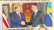  ?? REUTERS ?? hands with Donald Trump (left) shakes Brazil’s Jair Bolsonaro.