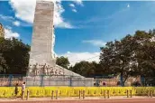  ?? Billy Calzada / Staff file photo ?? Moving the Cenotaph monument has been a bone of contention for critics of Alamo Plaza’s redesign.